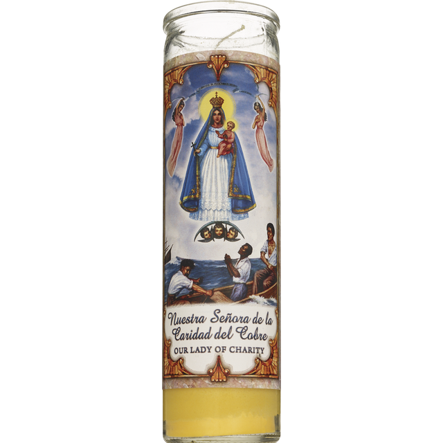 slide 1 of 1, PRAYER CANDLE Star Novena Candle 8" Yellow "Sra. De La Caridad Del Cobre", 8 in