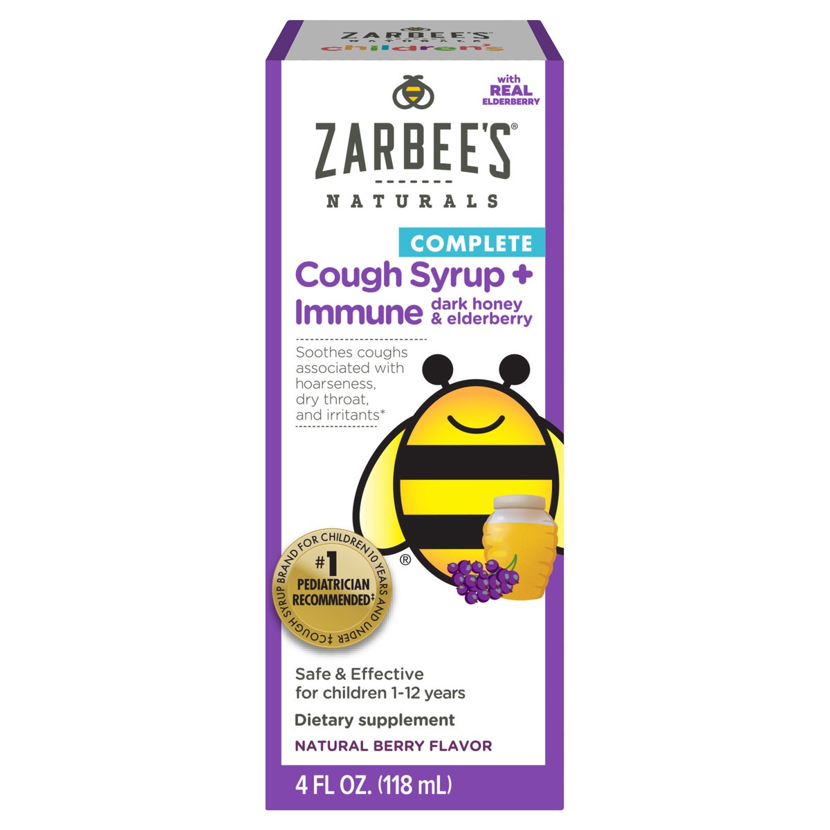 slide 1 of 9, Zarbee's Naturals Children's Cough Syrup & Immune Support Berry Liquid, 4 fl oz