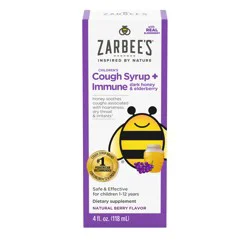 Zarbee's Naturals Zarbee''s Kids Cough + Immune Daytime for Ages 2-6 with Honey, Vitamin D & Zinc, Mixed Berry, 4FL Oz