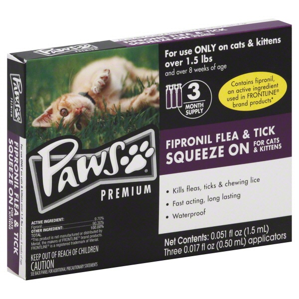 slide 1 of 6, Paws Happy Life Flea & Tick Squeeze On, Fipronil, for Cats & Kittens, 3 ct