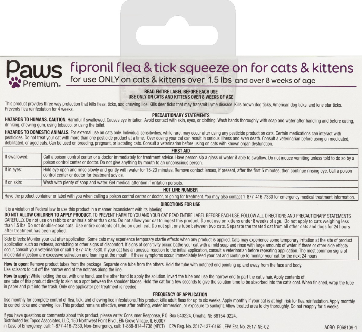 slide 6 of 6, Paws Happy Life Flea & Tick Squeeze On, Fipronil, for Cats & Kittens, 3 ct