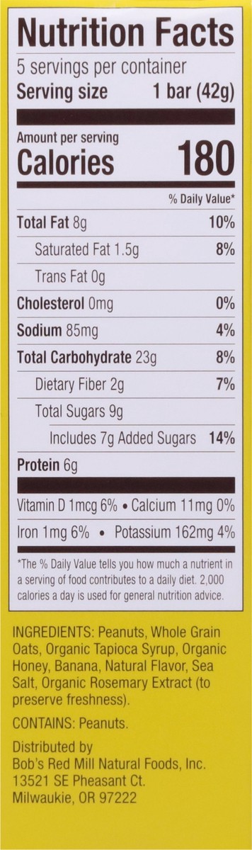 slide 4 of 9, Bob's Red Mill Bob's Bar Peanut Butter Banana & Oats Bars 5 - 1.48 oz Bars, 5 ct