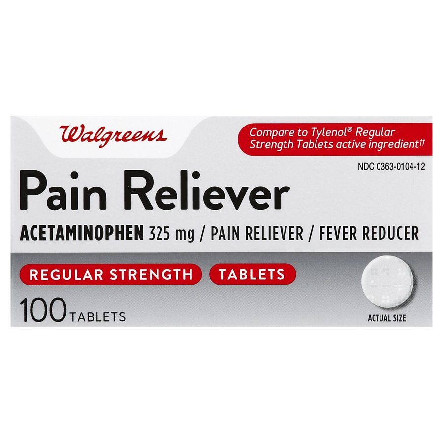 slide 1 of 1, Walgreens Regular Strength Pain Reliever Acetaminophen Tablets, 100 ct