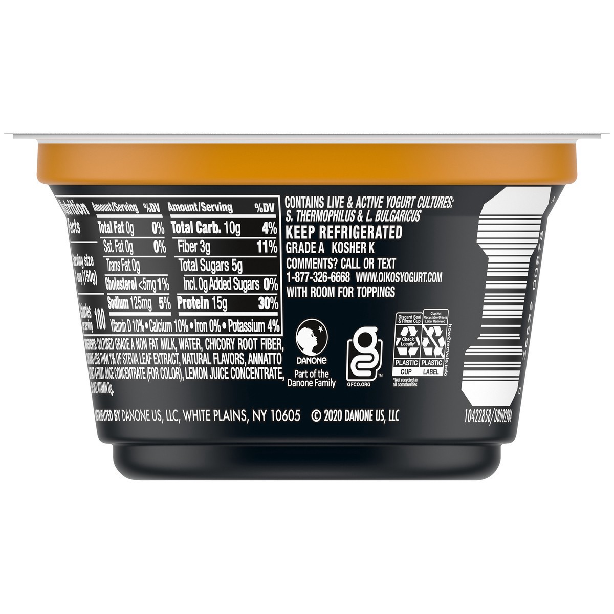 slide 7 of 7, Oikos Salted Caramel 15g Protein, 0g Added Sugar, Nonfat Greek Yogurt, 5.3 OZ Cup, 5.3 oz