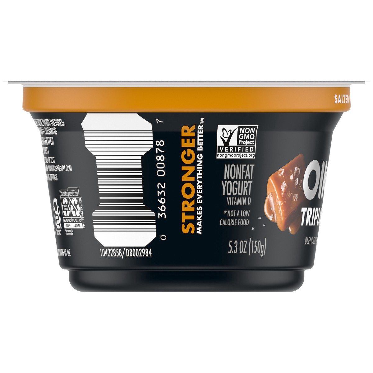 slide 4 of 7, Oikos Salted Caramel 15g Protein, 0g Added Sugar, Nonfat Greek Yogurt, 5.3 OZ Cup, 5.3 oz