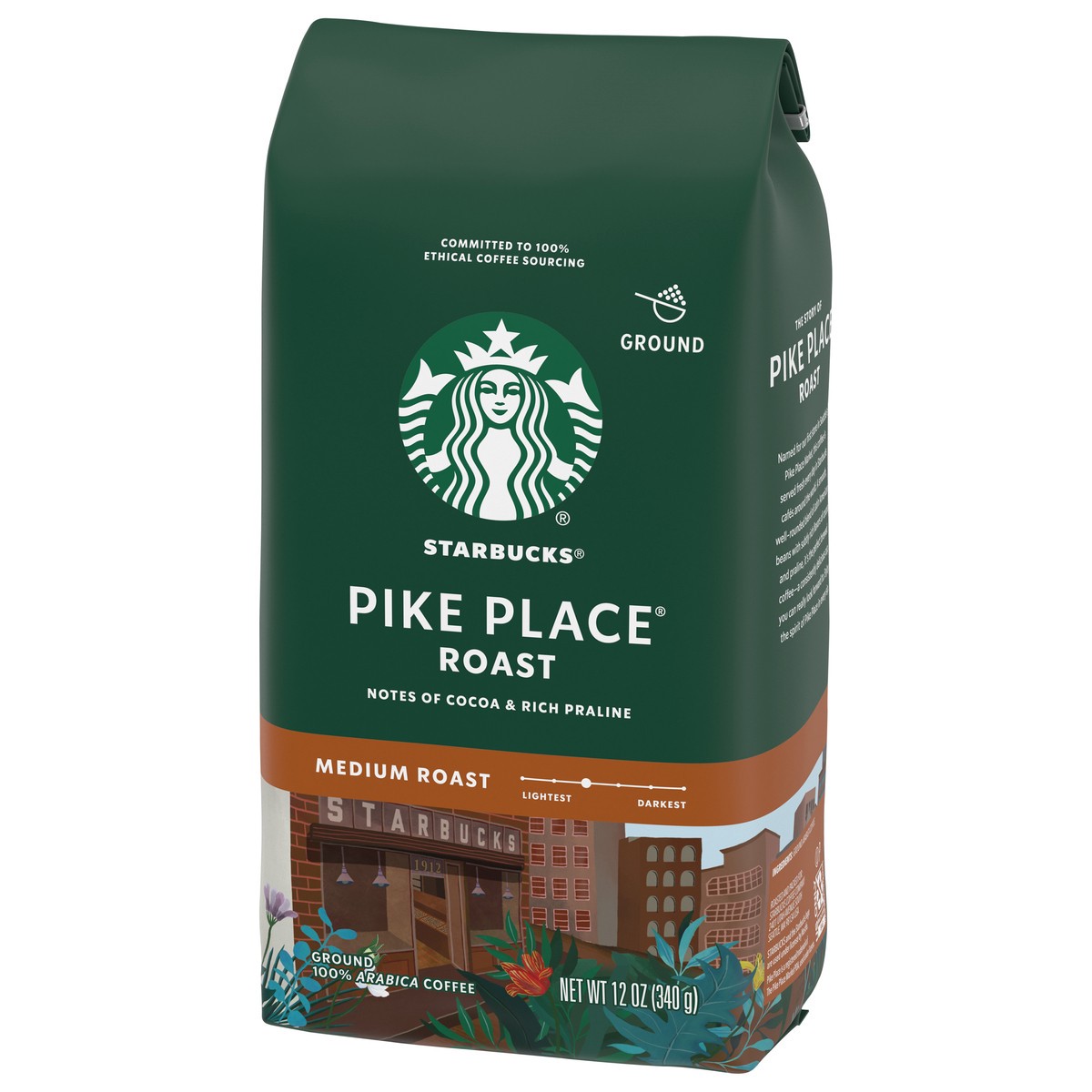 slide 3 of 9, Starbucks Ground Coffee, Medium Roast Coffee, Pike Place Roast, 100% Arabica, 1 Bag (12 Oz), 12 oz