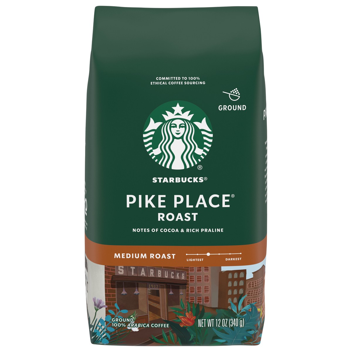 slide 1 of 9, Starbucks Ground Coffee, Medium Roast Coffee, Pike Place Roast, 100% Arabica, 1 Bag - 12 oz, 12 oz