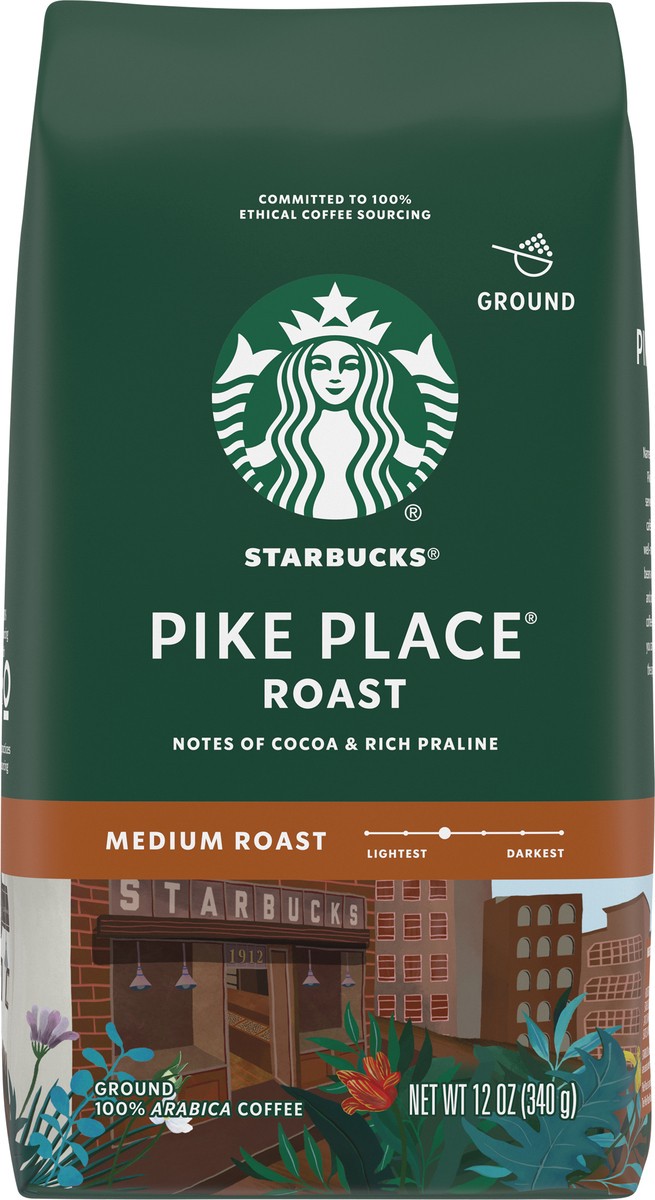 slide 8 of 9, Starbucks Ground Coffee, Medium Roast Coffee, Pike Place Roast, 100% Arabica, 1 Bag (12 Oz), 12 oz