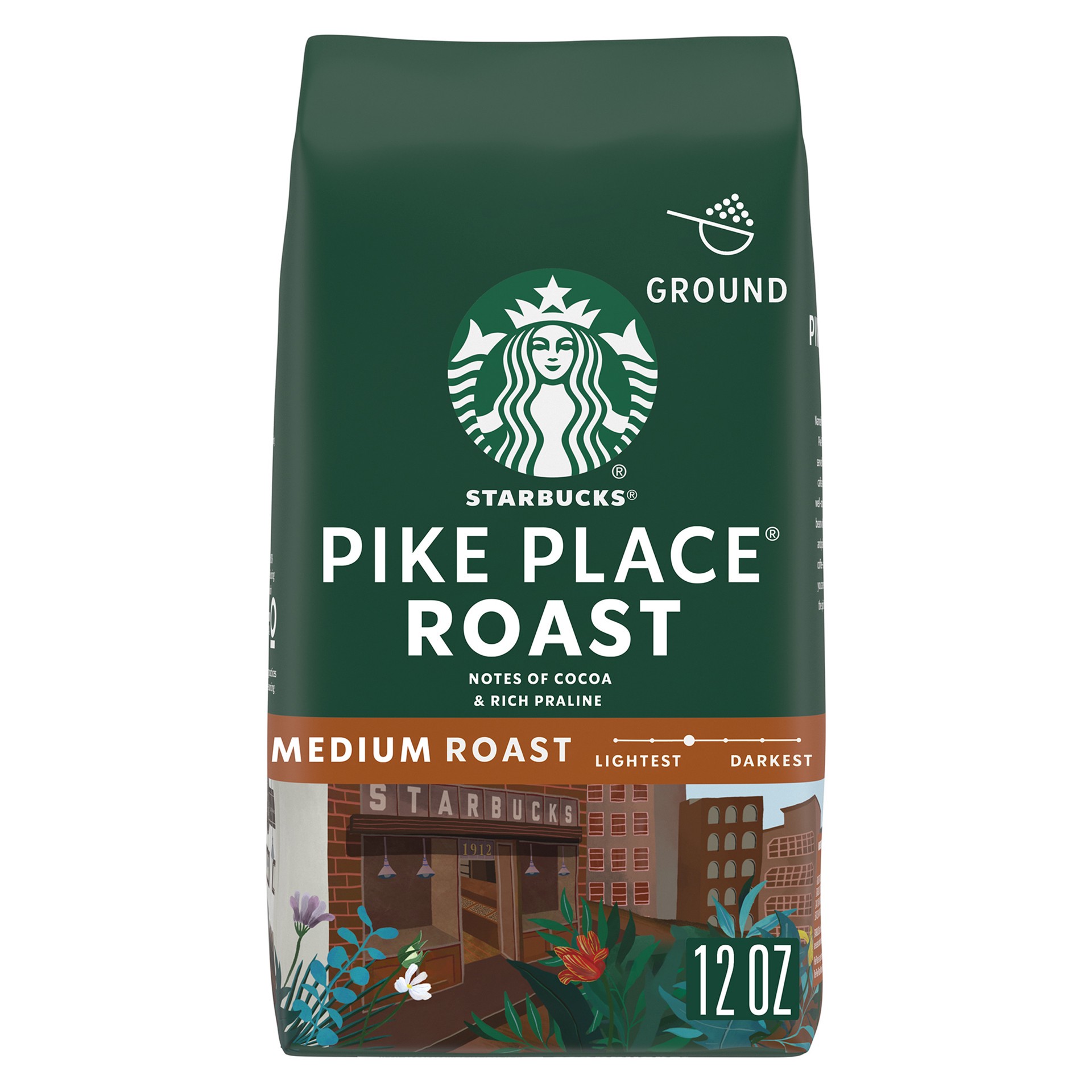 slide 1 of 9, Starbucks Ground Coffee, Medium Roast Coffee, Pike Place Roast, 100% Arabica, 1 Bag (12 Oz), 12 oz