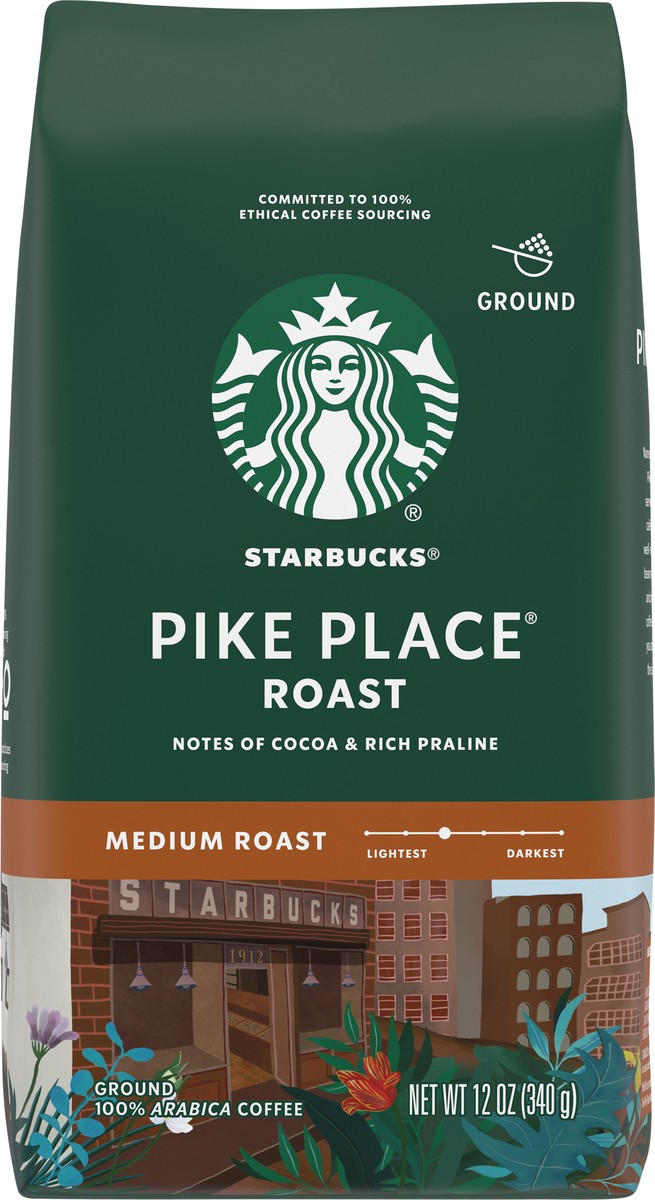 slide 1 of 9, Starbucks Medium Roast Ground 100% Arabica Pike Place Roast Coffee 12 oz, 12 oz