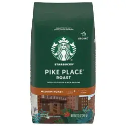 Starbucks Ground Coffee, Medium Roast Coffee, Pike Place Roast, 100% Arabica, 1 Bag (12 Oz)