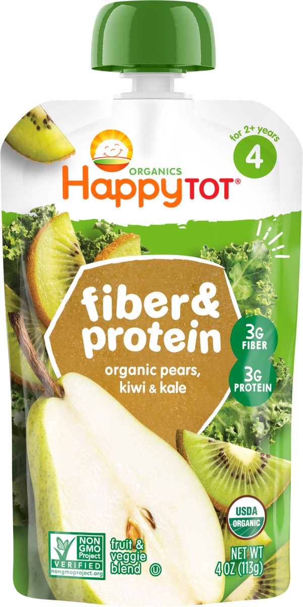 slide 3 of 3, Happy Tot Happy Family HappyTot Fiber & Protein Organic Pears Kiwi & Kale Baby Food Pouch - 4oz, 4 oz