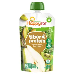 Happy Tot Happt Tot Organics Stage 4 Baby Food Pouches, Gluten Free, Vegan Snack, Fiber & Protein Fruit & Veggie Puree, Pears, Kiwi & Kale, 4 Ounce