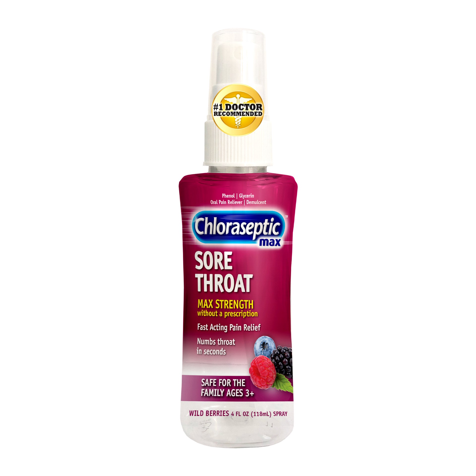 slide 1 of 9, Chloraseptic Max Strength Sore Throat Spray, Wild Berries Flavor, 4 fl oz, 4 oz