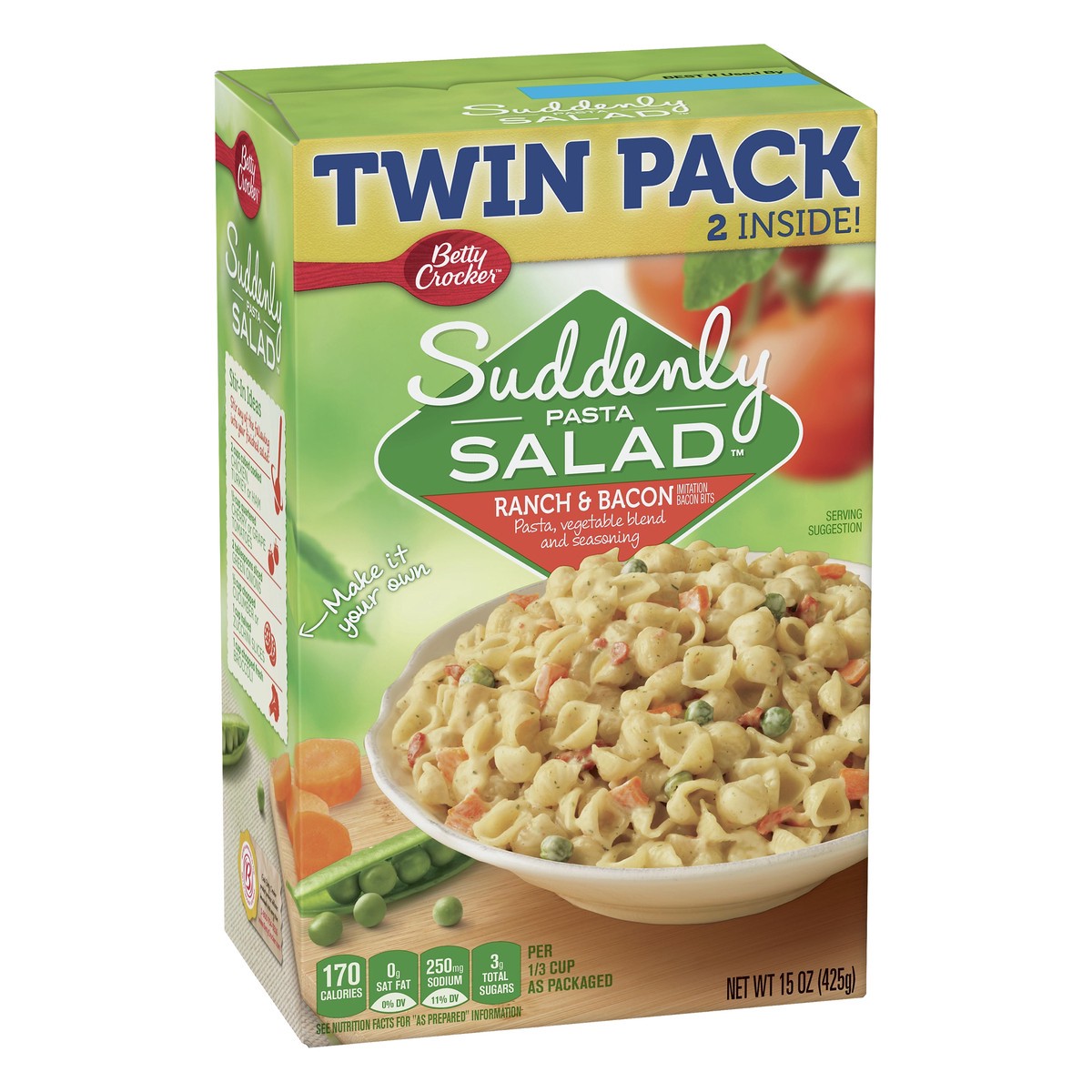 slide 2 of 9, Betty Crocker Suddenly Pasta Salad, Ranch & Bacon, 15 oz., Twin Pack, 15 oz