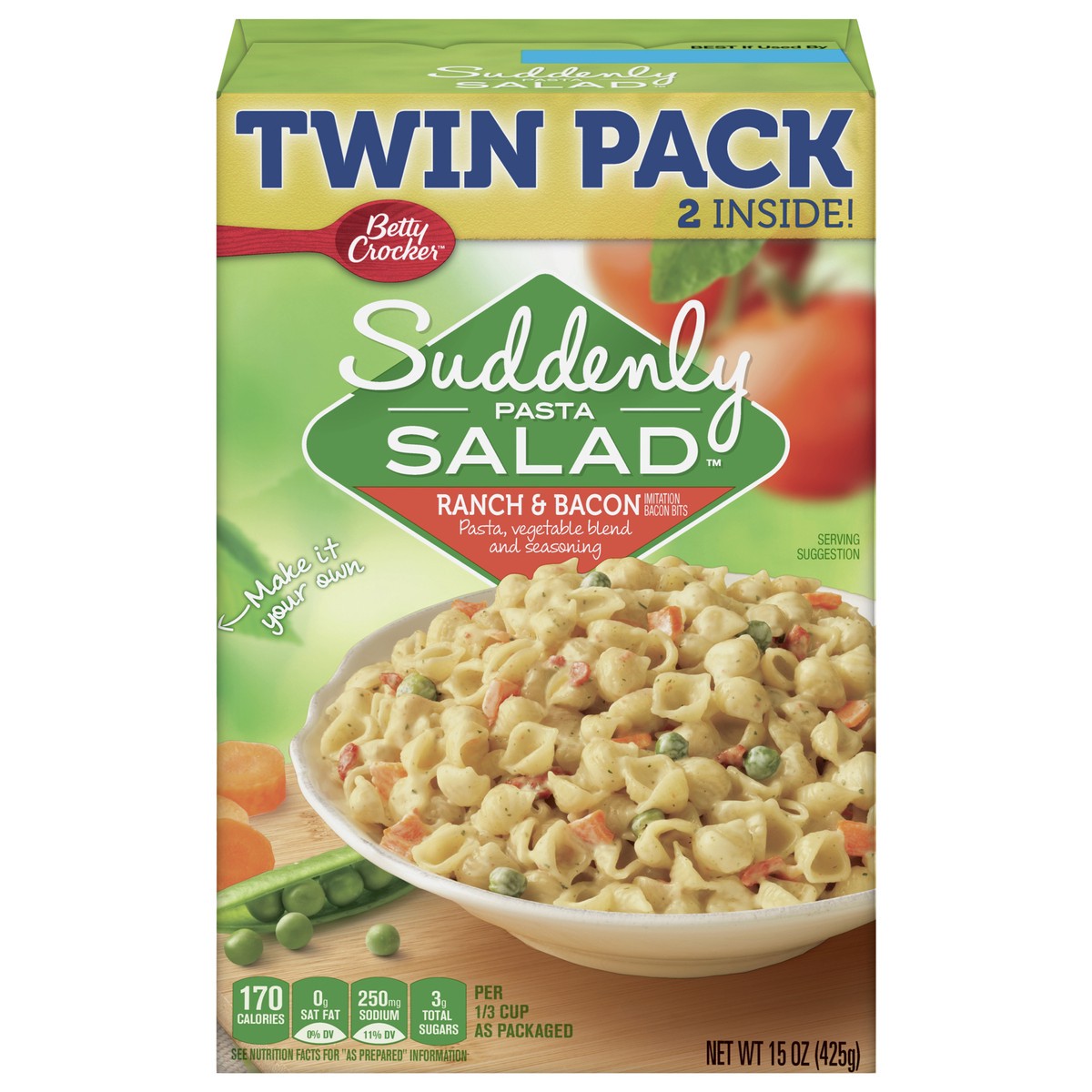 slide 1 of 9, Betty Crocker Suddenly Pasta Salad, Ranch & Bacon, 15 oz., Twin Pack, 15 oz