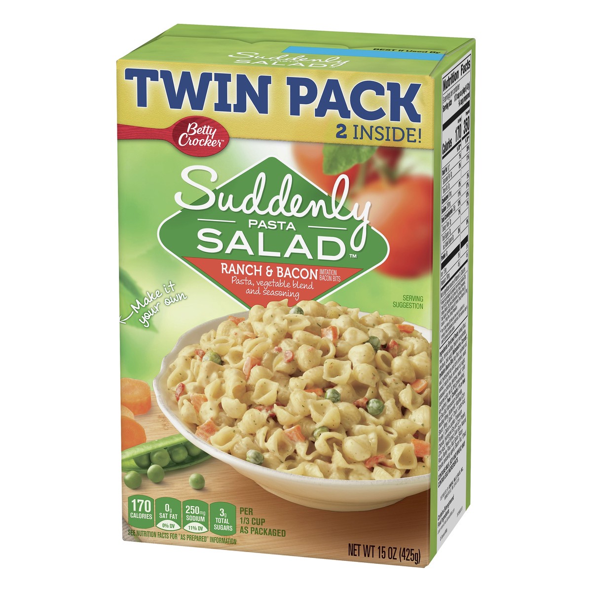 slide 4 of 9, Betty Crocker Suddenly Pasta Salad, Ranch & Bacon, 15 oz., Twin Pack, 15 oz