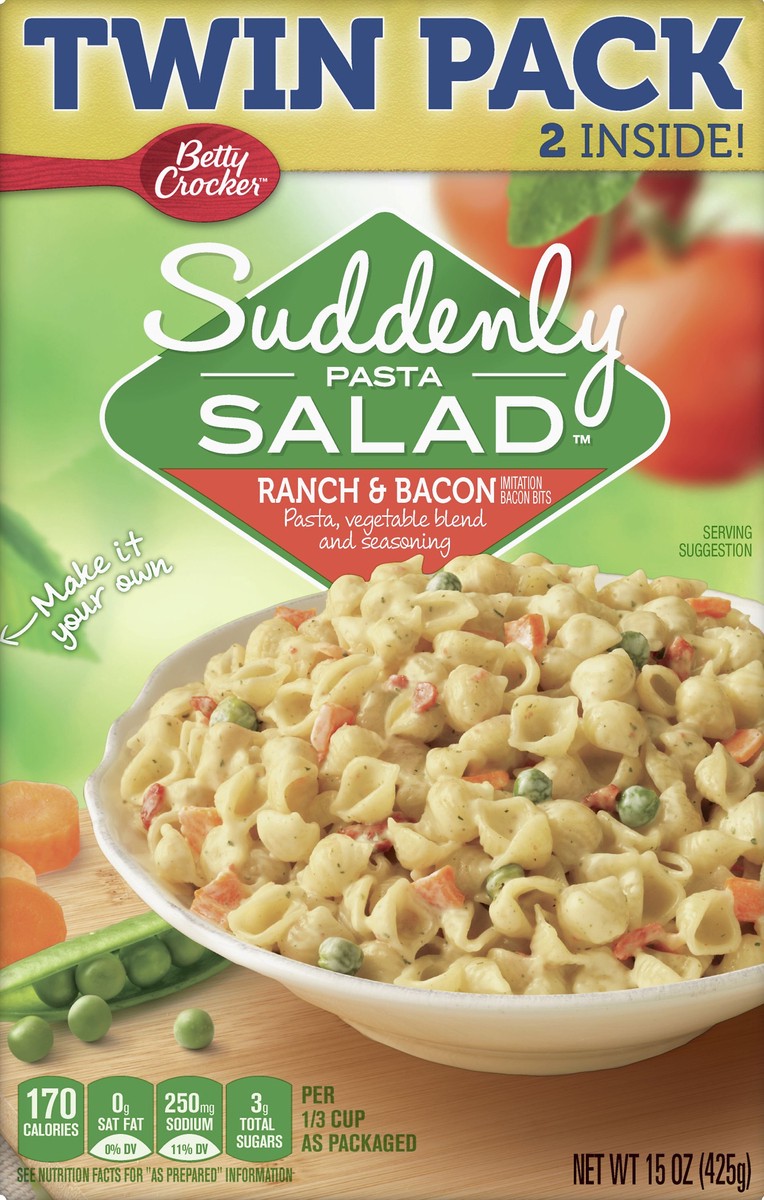 slide 6 of 9, Betty Crocker Suddenly Pasta Salad, Ranch & Bacon, 15 oz., Twin Pack, 15 oz