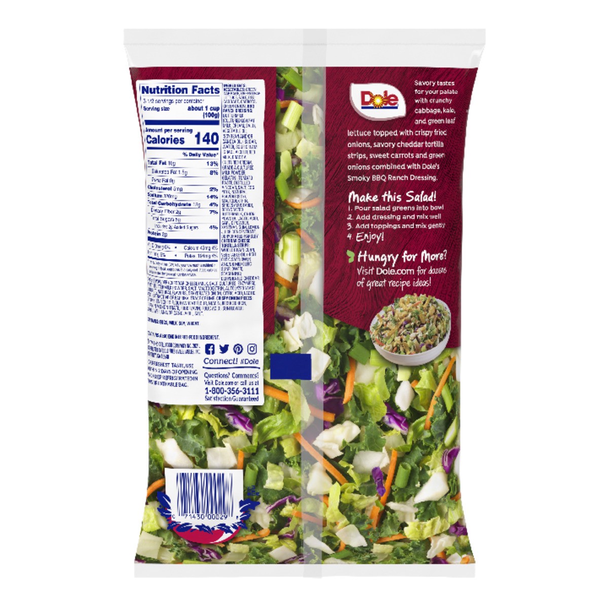 slide 7 of 7, Dole Bbq Ranch Chopped Salad Kit, 13 oz