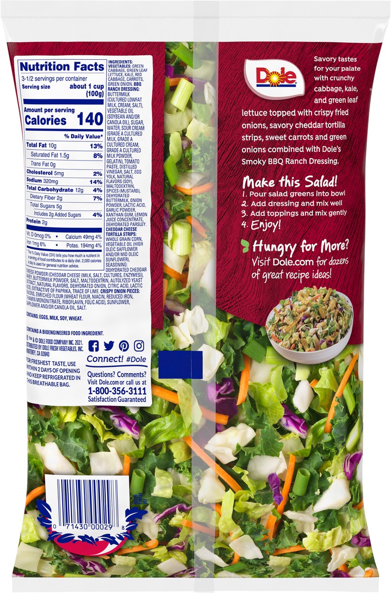 slide 3 of 7, Dole Bbq Ranch Chopped Salad Kit, 13 oz