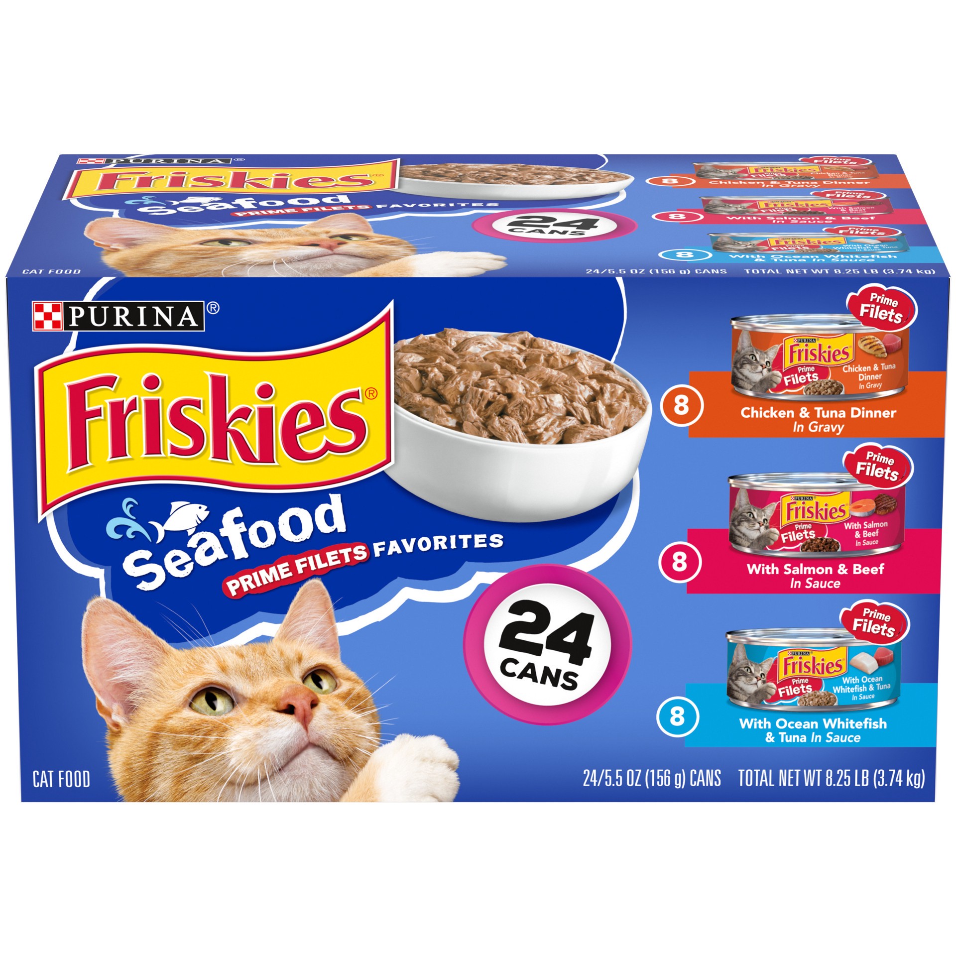 slide 1 of 7, Friskies Purina Friskies Gravy Wet Cat Food Variety Pack, Seafood Prime Filets Favorites, 8.25 lb