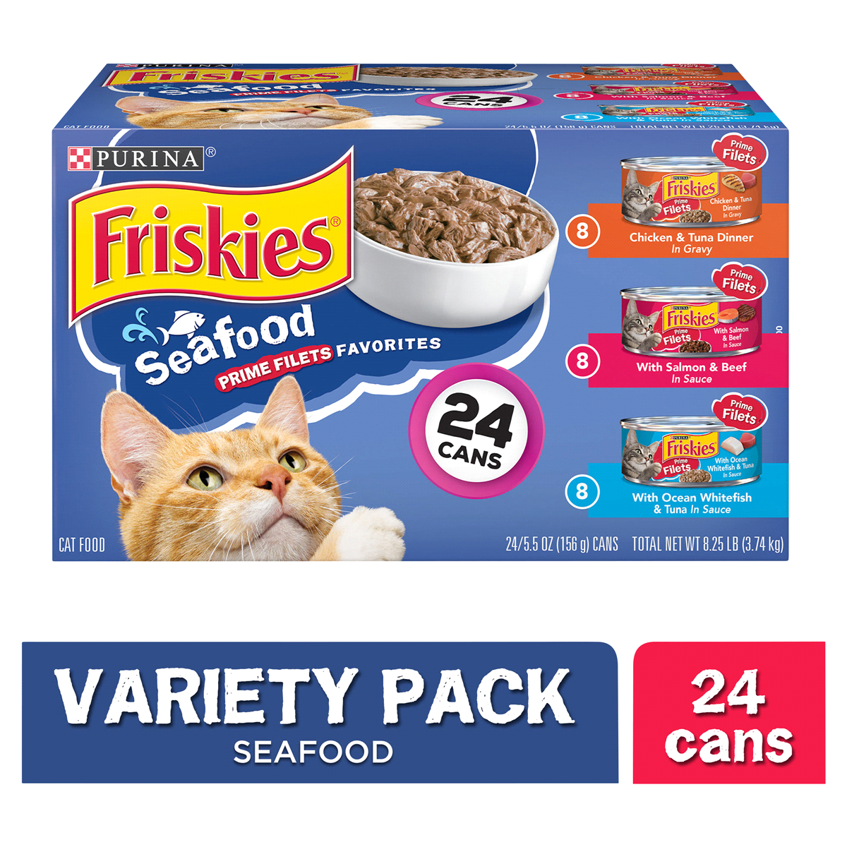 slide 1 of 1, Friskies Prime Filets Seafood Favorites Variety Pack Wet Cat Food, 24 ct