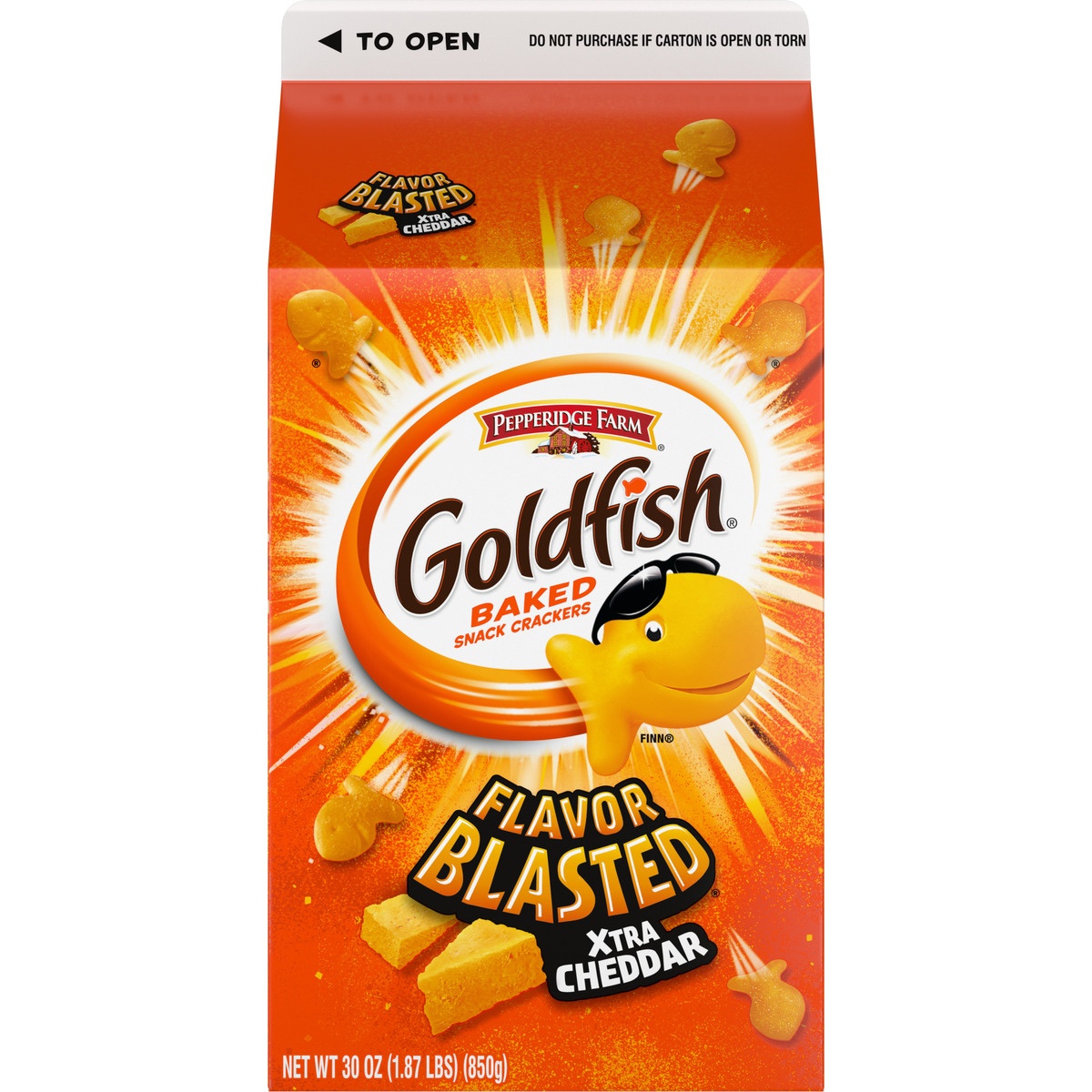 slide 1 of 11, Goldfish Flavor Blasted Xtra Cheddar Baked Snack Crackers, 30 oz