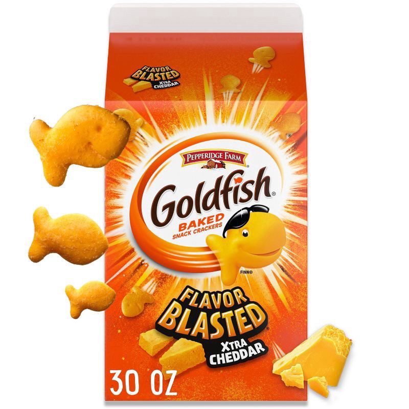 slide 1 of 5, Goldfish Flavor Blasted Xtra Cheddar Baked Snack Crackers - 30oz, 30 oz