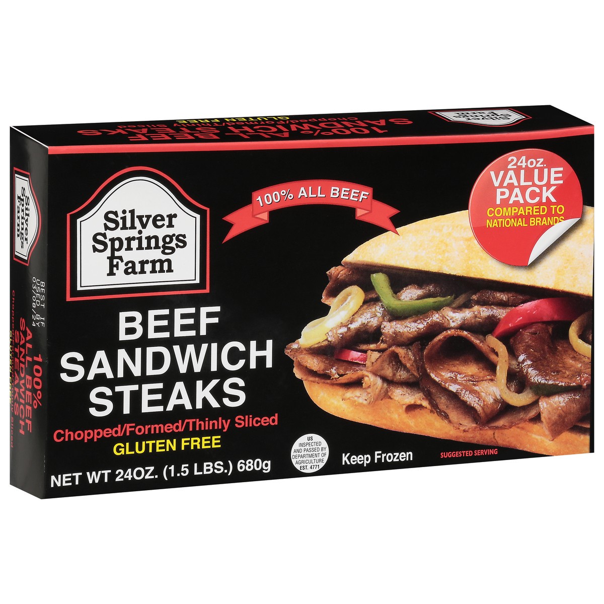 slide 12 of 12, Silver Springs Farm Chopped/Formed/Thinly Sliced Beef Sandwich Steaks Value Pack 24 oz, 24 oz