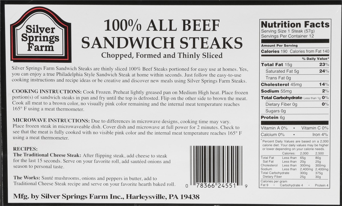 slide 6 of 12, Silver Springs Farm Chopped/Formed/Thinly Sliced Beef Sandwich Steaks Value Pack 24 oz, 24 oz