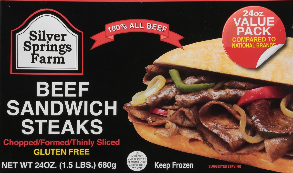 slide 8 of 12, Silver Springs Farm Chopped/Formed/Thinly Sliced Beef Sandwich Steaks Value Pack 24 oz, 24 oz