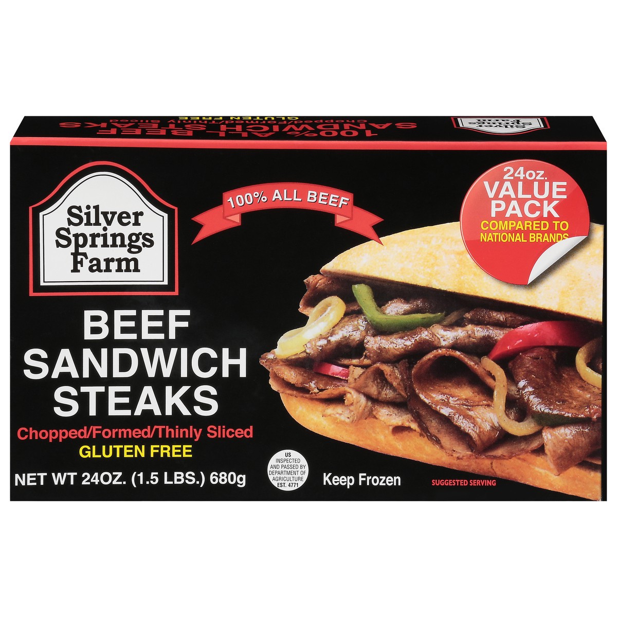 slide 11 of 12, Silver Springs Farm Chopped/Formed/Thinly Sliced Beef Sandwich Steaks Value Pack 24 oz, 24 oz