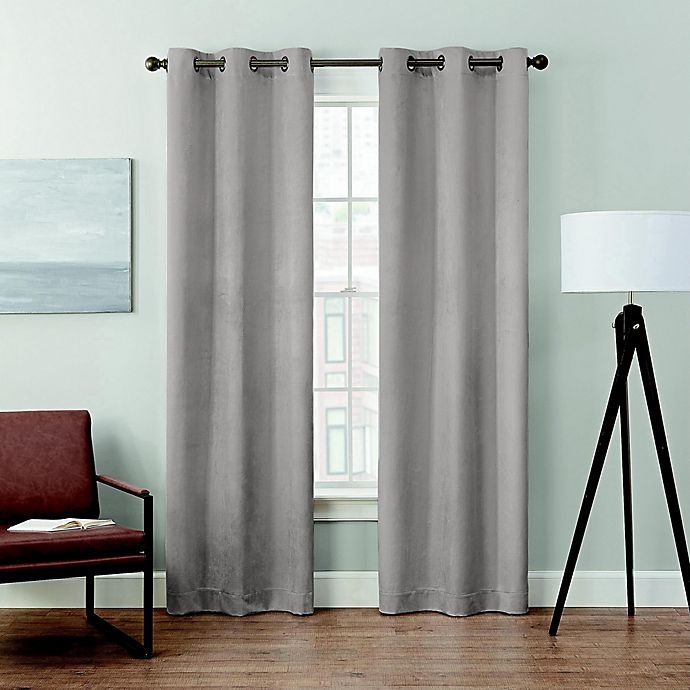 slide 1 of 4, Brookstone Velvet Solid 84-Inch 100% Blackout Window Curtain Panels - Platinum, 2 ct