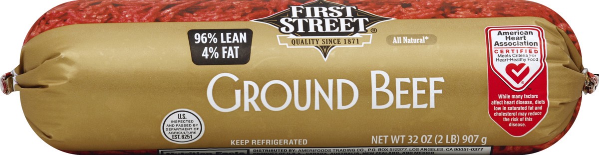 slide 1 of 8, First Street 96/4 Ground Beef Chub, 2 lb