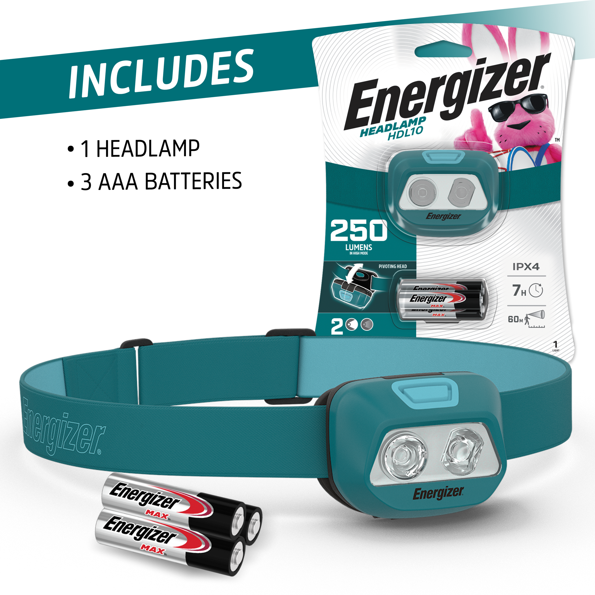 slide 4 of 6, Energizer HDL10 LED Headlamp, 250 Lumen, IPX4 Water Resistant, Adjustable Headlamp With Shatterproof Lens, Great Hands-Free Light, Batteries Included, 1 ct