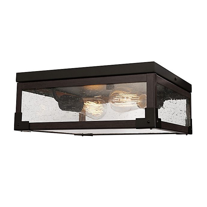 slide 1 of 5, Globe Electric Williamsburg 2-Light Flush Mount Ceiling Fixture - Dark Bronze with Glass Panes, 1 ct