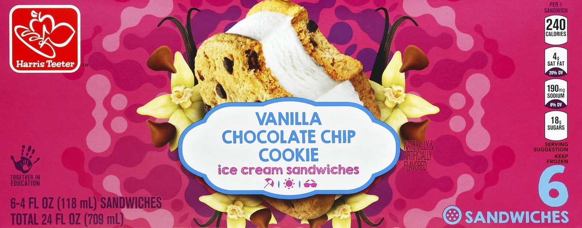 slide 4 of 4, Harris Teeter Ice Cream Sandwiches-Vanilla Chocolate Chip Cookie, 24 oz