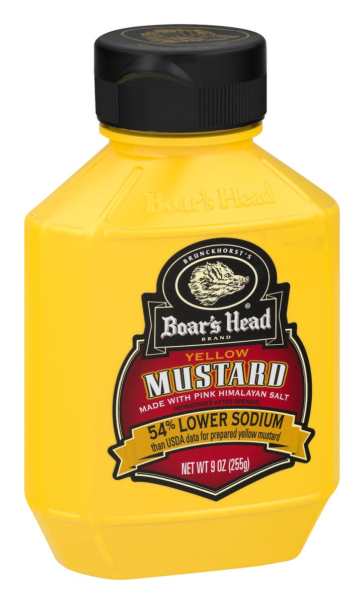 slide 2 of 9, Boar's Head 54% Lower Sodium Yellow Mustard, 1 ct