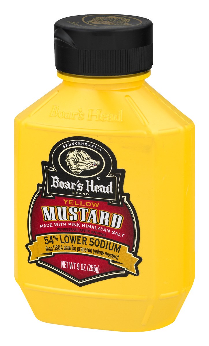 slide 3 of 9, Boar's Head 54% Lower Sodium Yellow Mustard, 1 ct