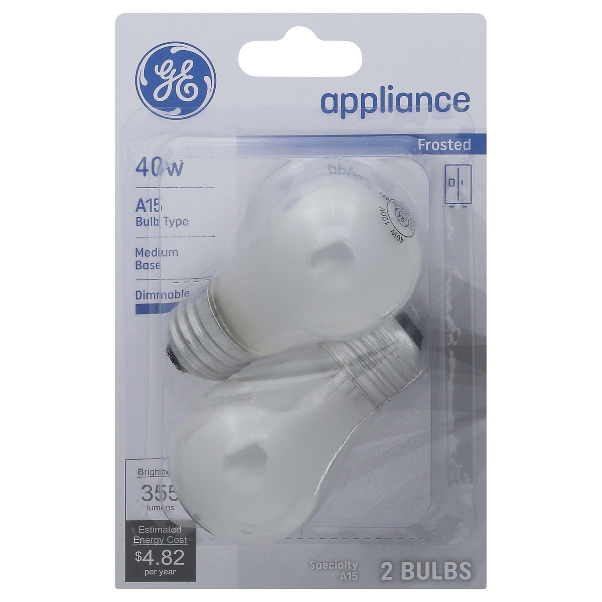 slide 1 of 9, GE Appliance 40 Watts Frosted Light Bulb 2 ea, 2 ct