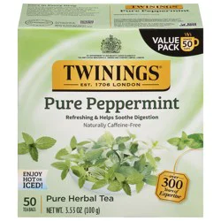 Twinings Caffeine-Free Pure Peppermint Herbal Tea Value Pack 50 Tea Bags