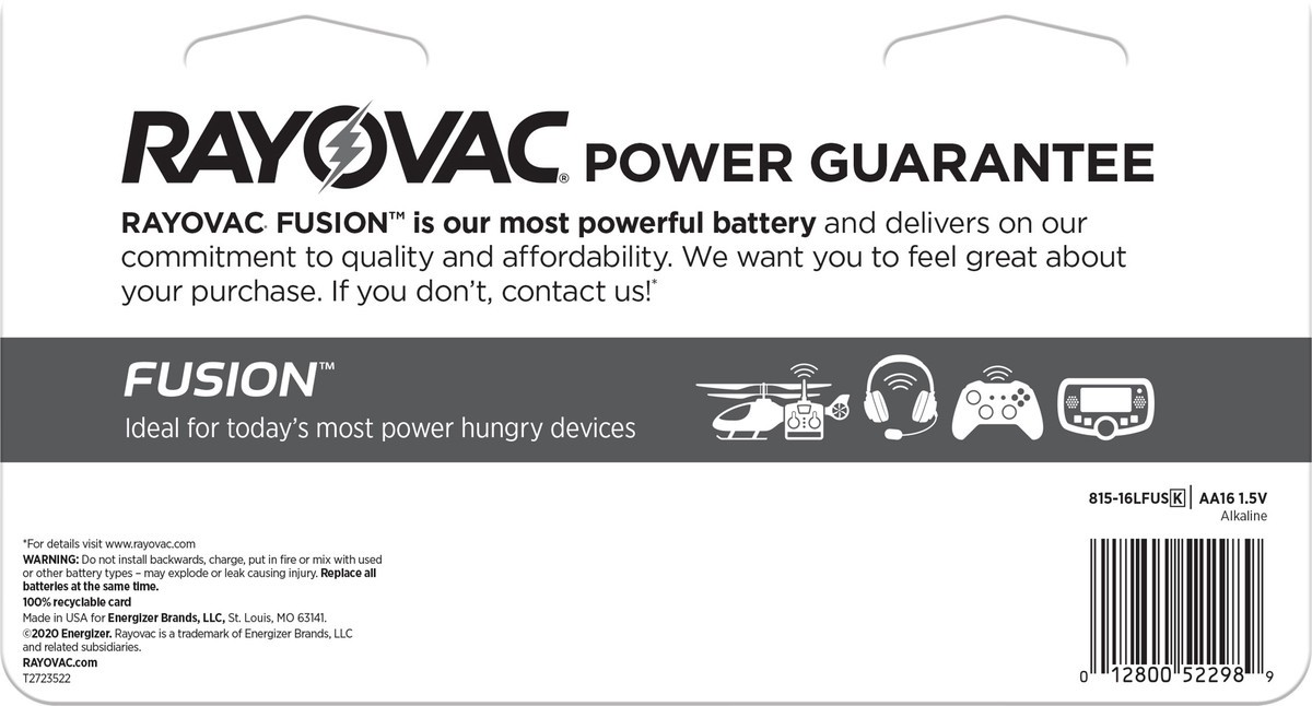 slide 2 of 3, Rayovac Fusion 16 Pack AA Alkaline Batteries 16 ea Blister Pack, 16 ct