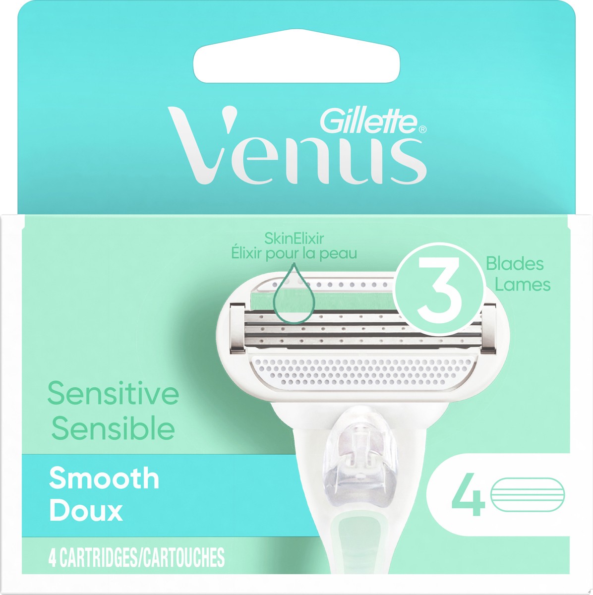 slide 2 of 2, Venus 3 Blades Sensitive Smooth Cartridges 4 ea, 4 ct