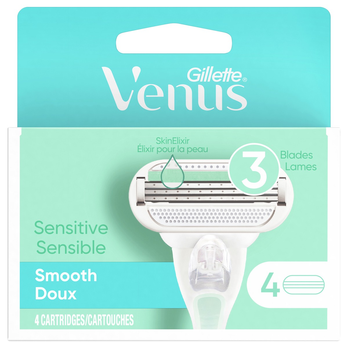 slide 1 of 2, Venus 3 Blades Sensitive Smooth Cartridges 4 ea, 4 ct