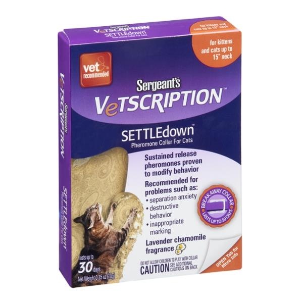 slide 1 of 4, Sergeant's Vetscription Settledown Collar For Cats Lavender Chamomile, 0.35 oz