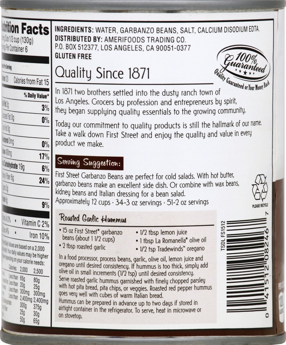 slide 4 of 6, First Street Garbanzo Beans, 30 oz