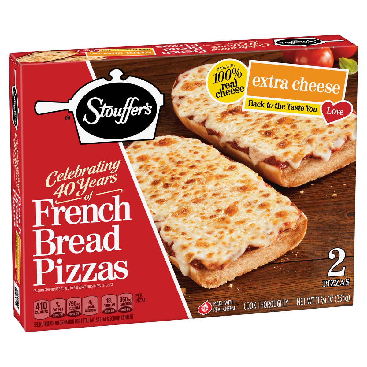 slide 1 of 8, STOUFFER'S FRENCH BREAD PIZZA Extra Cheese Pizza, Frozen Meal, 11.75 oz