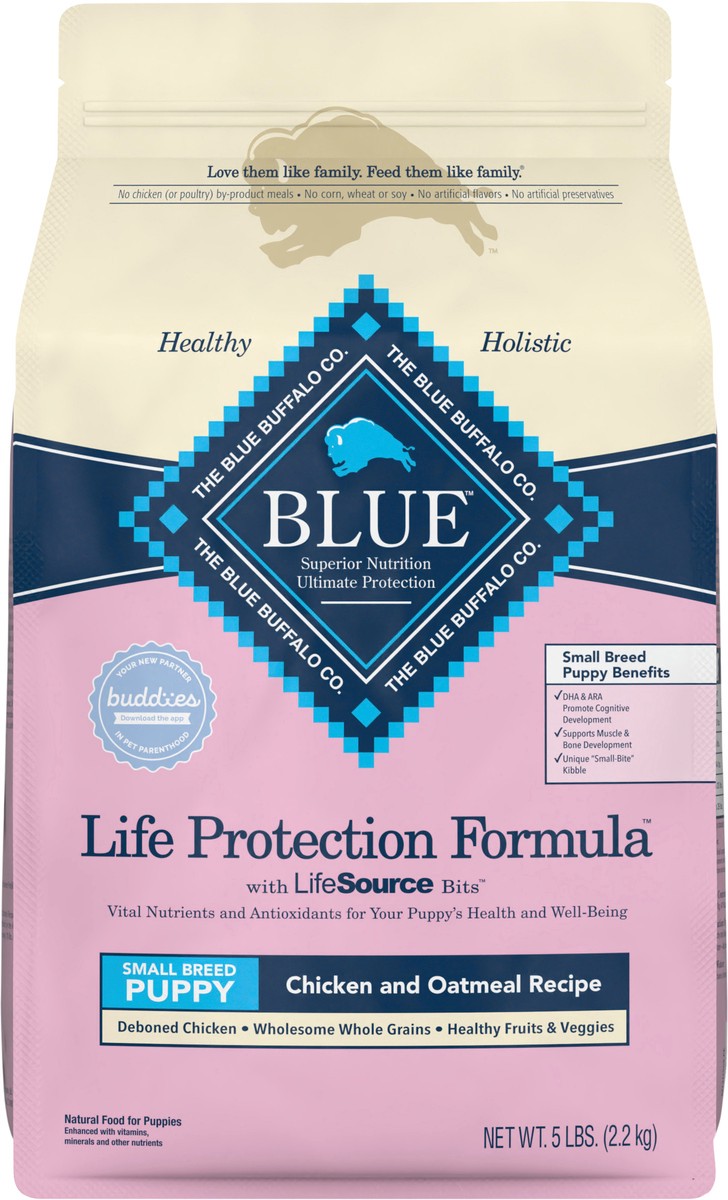 slide 8 of 8, Blue Buffalo Life Protection Formula Small Breed Puppy Dry Dog Food with DHA, Vital Nutrients & Antioxidants, Made with Natural Ingredients, Chicken & Oatmeal Recipe, 5-lb Bag, 5 lb