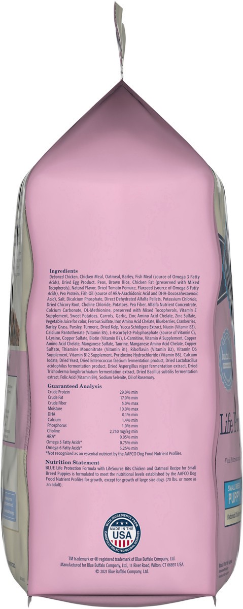 slide 6 of 8, Blue Buffalo Life Protection Formula Small Breed Puppy Dry Dog Food with DHA, Vital Nutrients & Antioxidants, Made with Natural Ingredients, Chicken & Oatmeal Recipe, 5-lb Bag, 5 lb