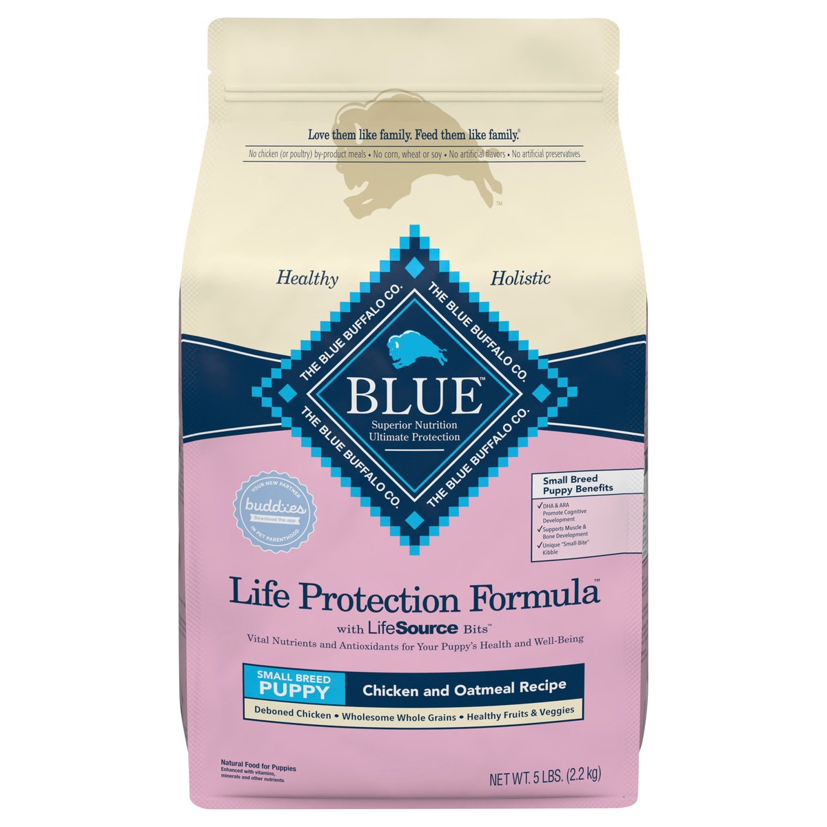 slide 1 of 1, Blue Buffalo Life Protection Formula Natural Puppy Small Breed Dry Dog Food, Chicken and Oatmeal 5-lb Trial Size Bag, 5 lb